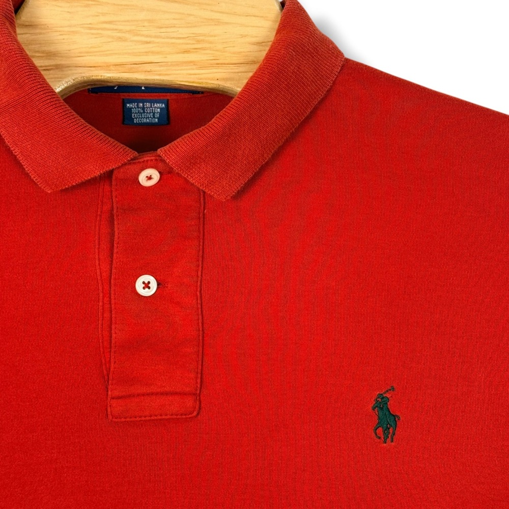 Polo Ralph Lauren Polo Shirt Mens M Red Long Sleeve Green Pony Cotton Preppy